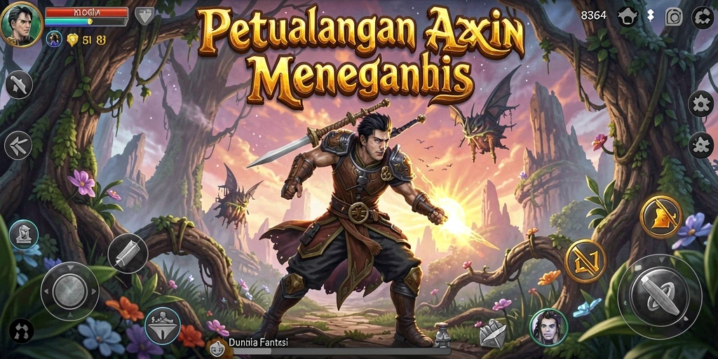 Tangkapan layar 8364 menunjukkan pertarungan epik dengan karakter utama.