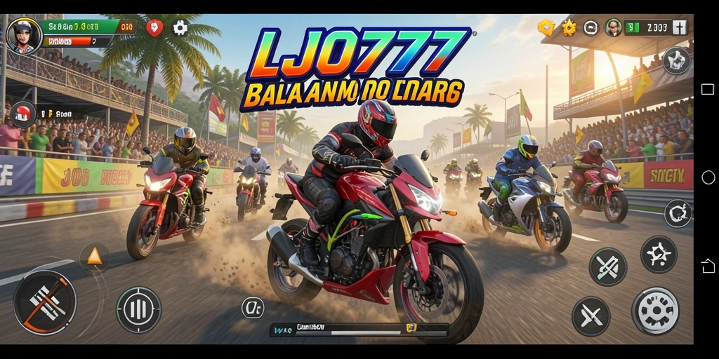 Tampilan gameplay LJO777 menampilkan balapan motor yang mendebarkan dan dinamis.