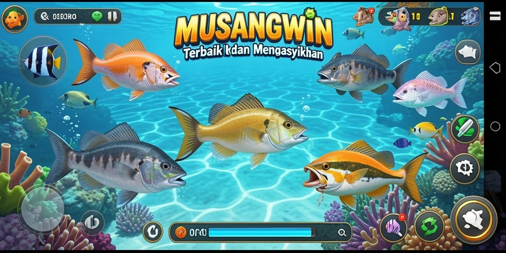 Tampilan menyenangkan dari gameplay Tembak Ikan di MUSANGWIN.