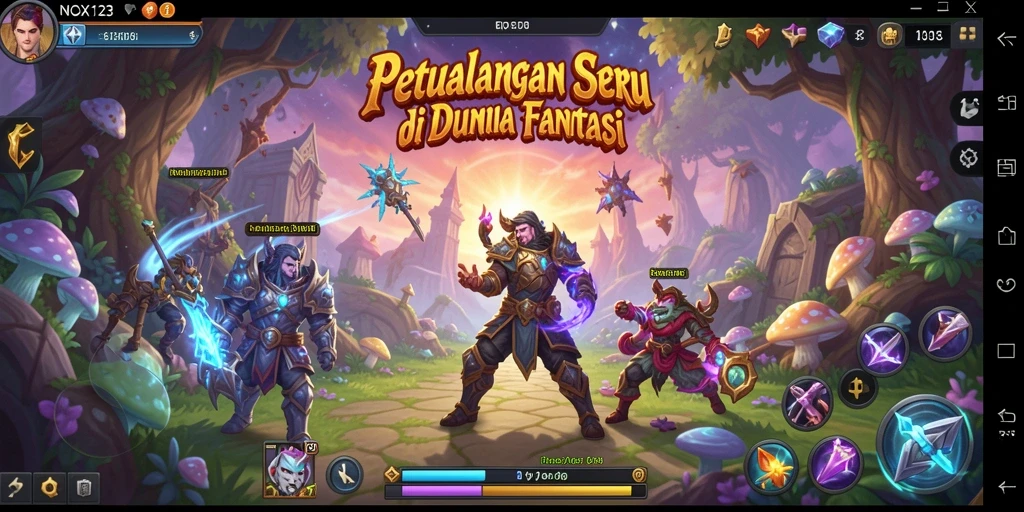 Tangkapan layar utama NOX123 menampilkan gameplay petualangan yang mendebarkan.