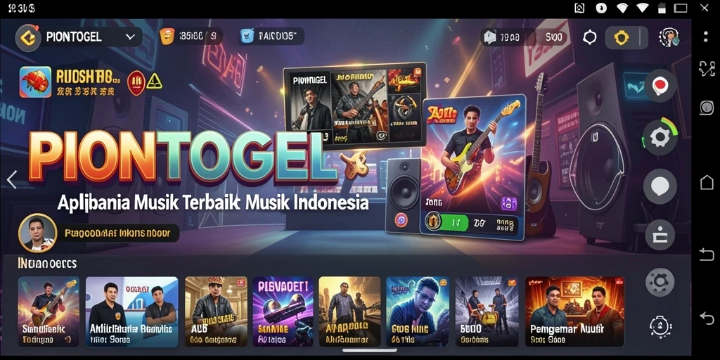 Screenshot gameplay PIONTOGEL yang menampilkan antarmuka aplikasi musik.
