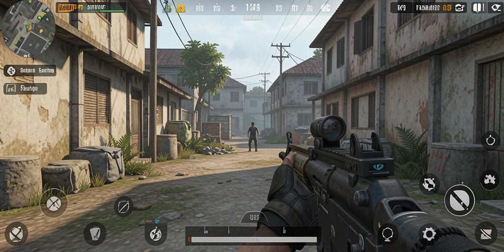 Screenshot RAKYATJP menampilkan aksi mendebarkan dalam battlefield FPS.