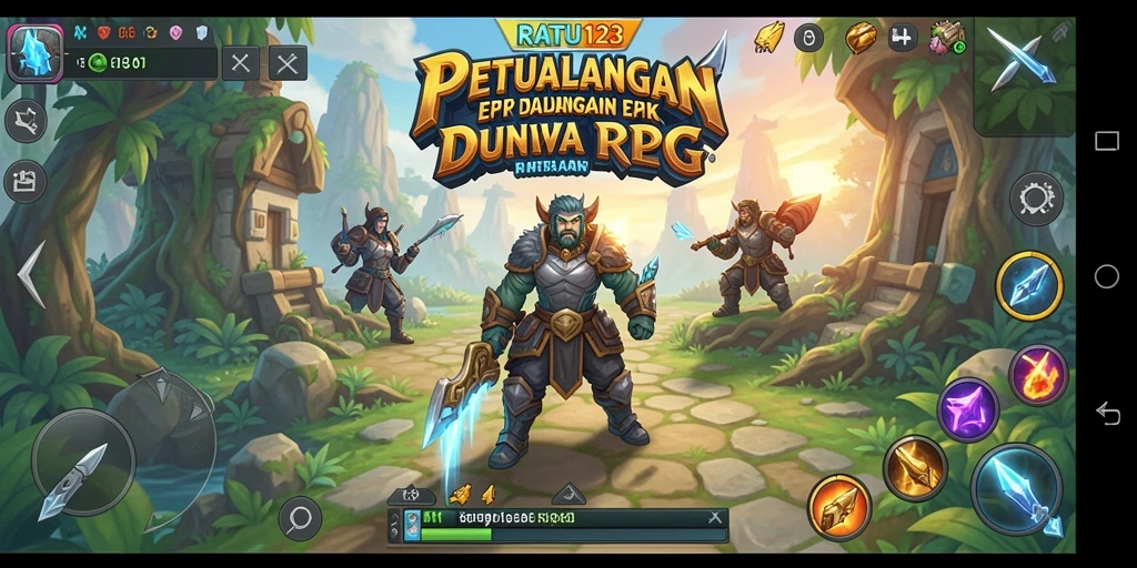 Tampilan gameplay epik dari RATU123 dengan karakter dan pertempuran yang menarik.