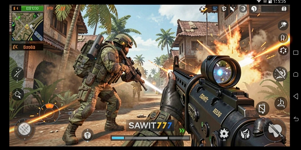 Tangkapan layar menampilkan intensitas gameplay SAWIT777 dalam arena tempur FPS.