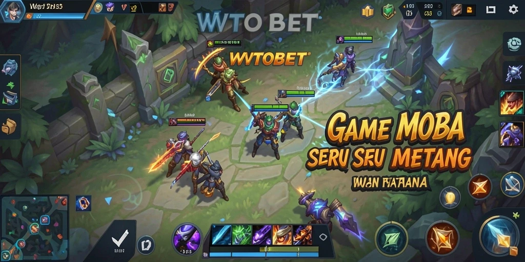 Tangkapan layar utama gameplay seru WTOBET dalam pertandingan MOBA.